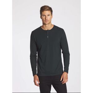 Cuts L/S Split Hem Black Forest Long Sleeve Henley‎ Mens Large